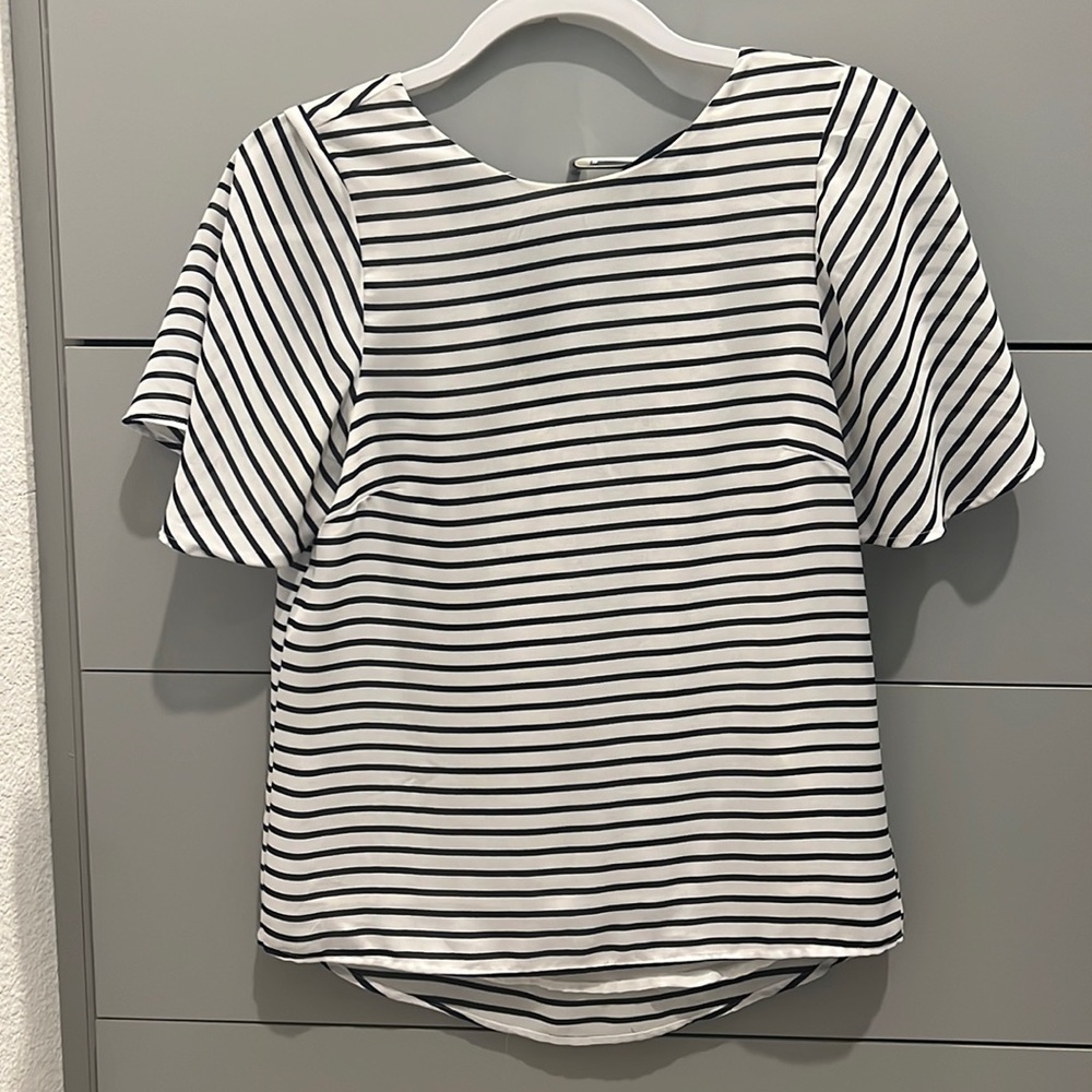White and Blue Striped Blouse with bow (Size 6)